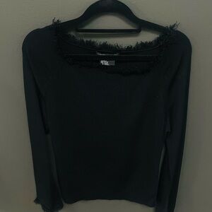 Pierre Cardin Black Frayed Neckline Blouse